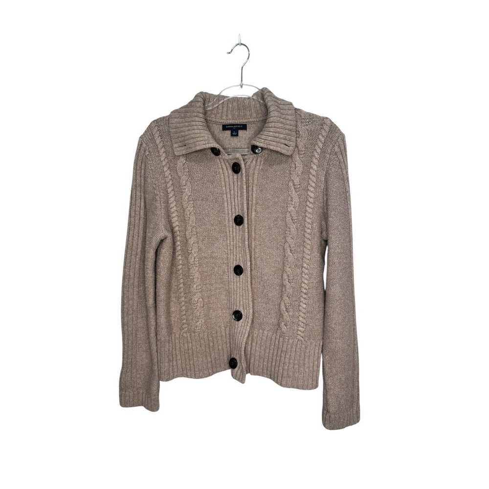 Banana Republic Cable-Knit Cardigan Sweater Cotton Blend Fisherman Women's XL